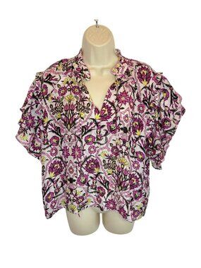 Maria Cher Silk Ruffle Blouse Floral Print  - Size M